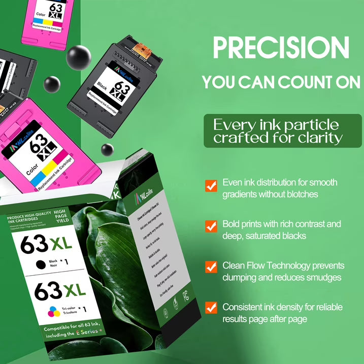 63XL Ink Cartridge Compatible for 63 Ink Cartridges for Officejet 3830 45200 5255 Deskjet 1112 3630 Printer( Black Tri-Color)