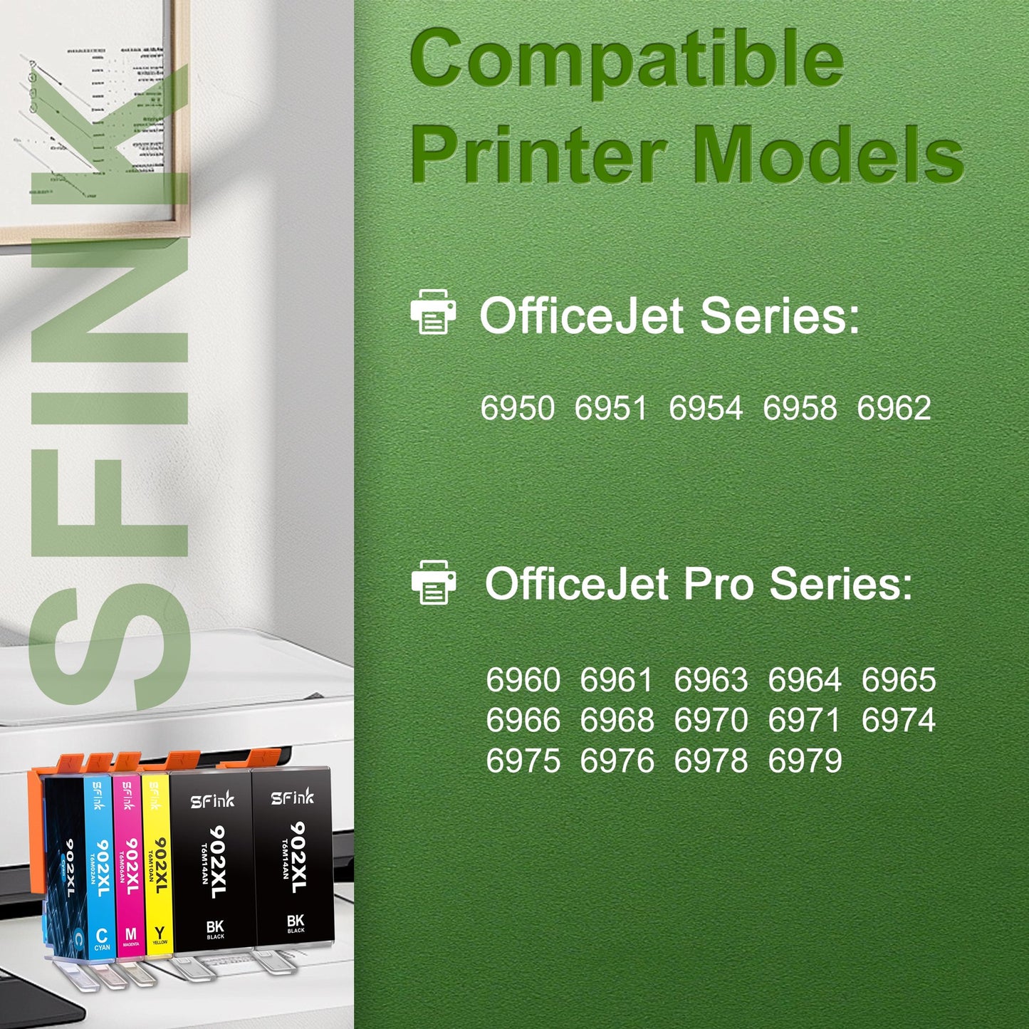 902XL Ink 5-Pack Combo Pack Compatible for HP 902 Ink Cartridges for OfficeJet 6950 6951 6958 6962 OfficeJet Pro 6960 6965 6970 6979 Printers High yield (2BK/1C/1M/1Y)