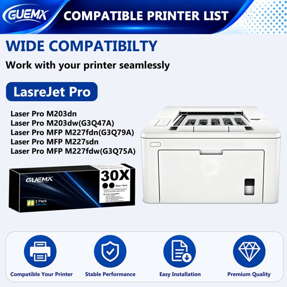 30X Toner Cartridges Compatible for HP30X CF230X for LaserJet Pro M203dw M203dn;LaserJet Pro MFP M227fdw M227fdn M227sdn(2-Pack Black )