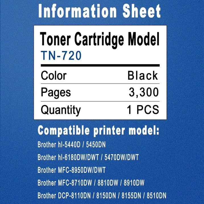 TN720 Toner Cartridge Replacement for Brother TN720 Toner Compatible for 5440D Printer(1 Pack Black)