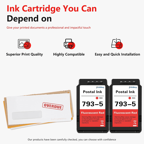 2-Pack SL-793-5 Ink Cartridge Replacement for Pitney Bowes 793-5 Red Ink Cartridge for DM100, DM200 and SendPro C and SendPro+, Red Ink, 35 ml