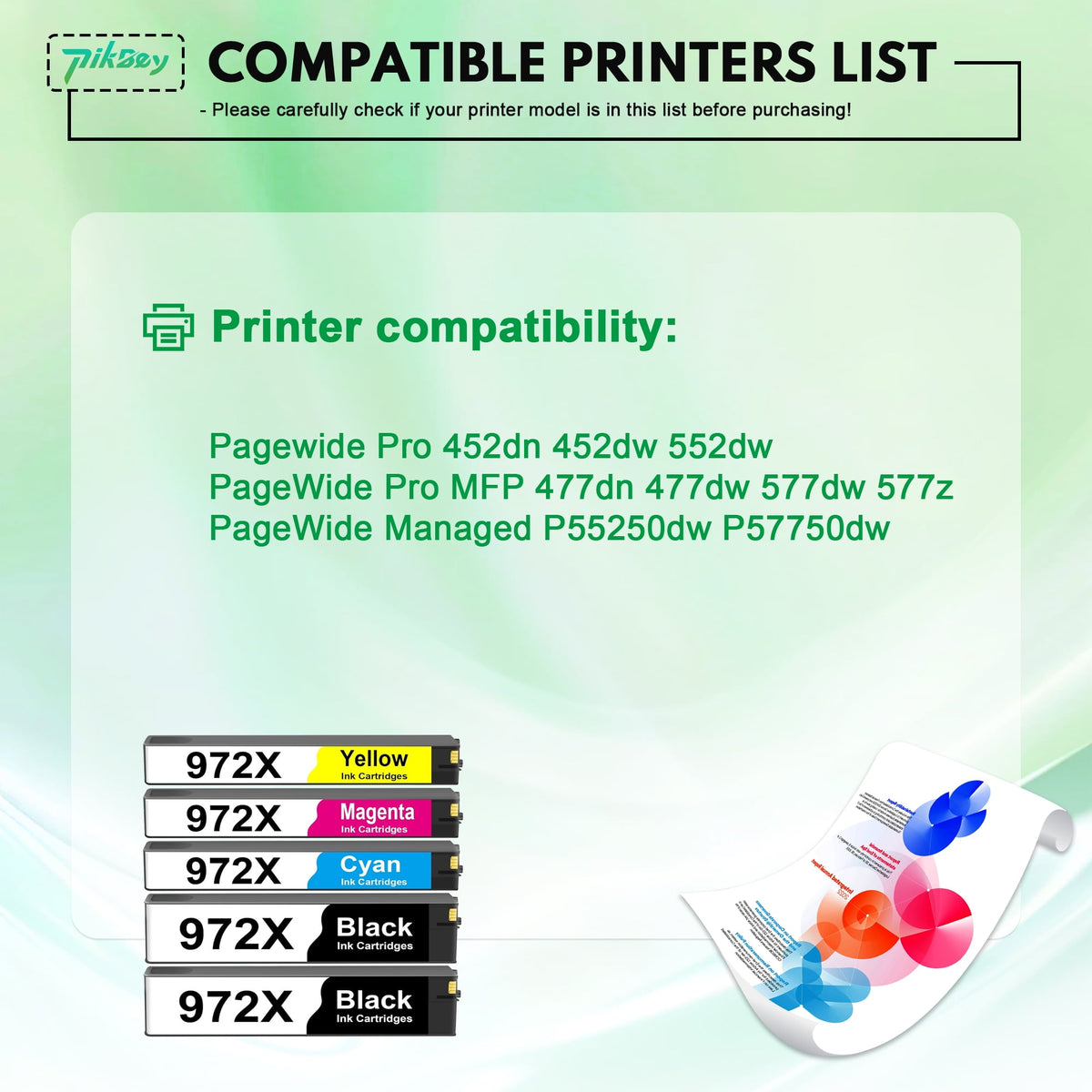 972X 972 Ink Cartridges Combo Pack (5 Pack) - Compatible for HP972 972X Ink Cartridges for Pagewide MFP P57750DW Pro 452dn 452dw 552dw 477dw 577dw Printer