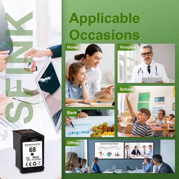 68 Ink（1-Pack Black） Combo Pack Compatible for HP68 Ink Cartridges Work for for Envy 6552e 6555e 6155e 6152e 6558e 6552e 6555e Printers