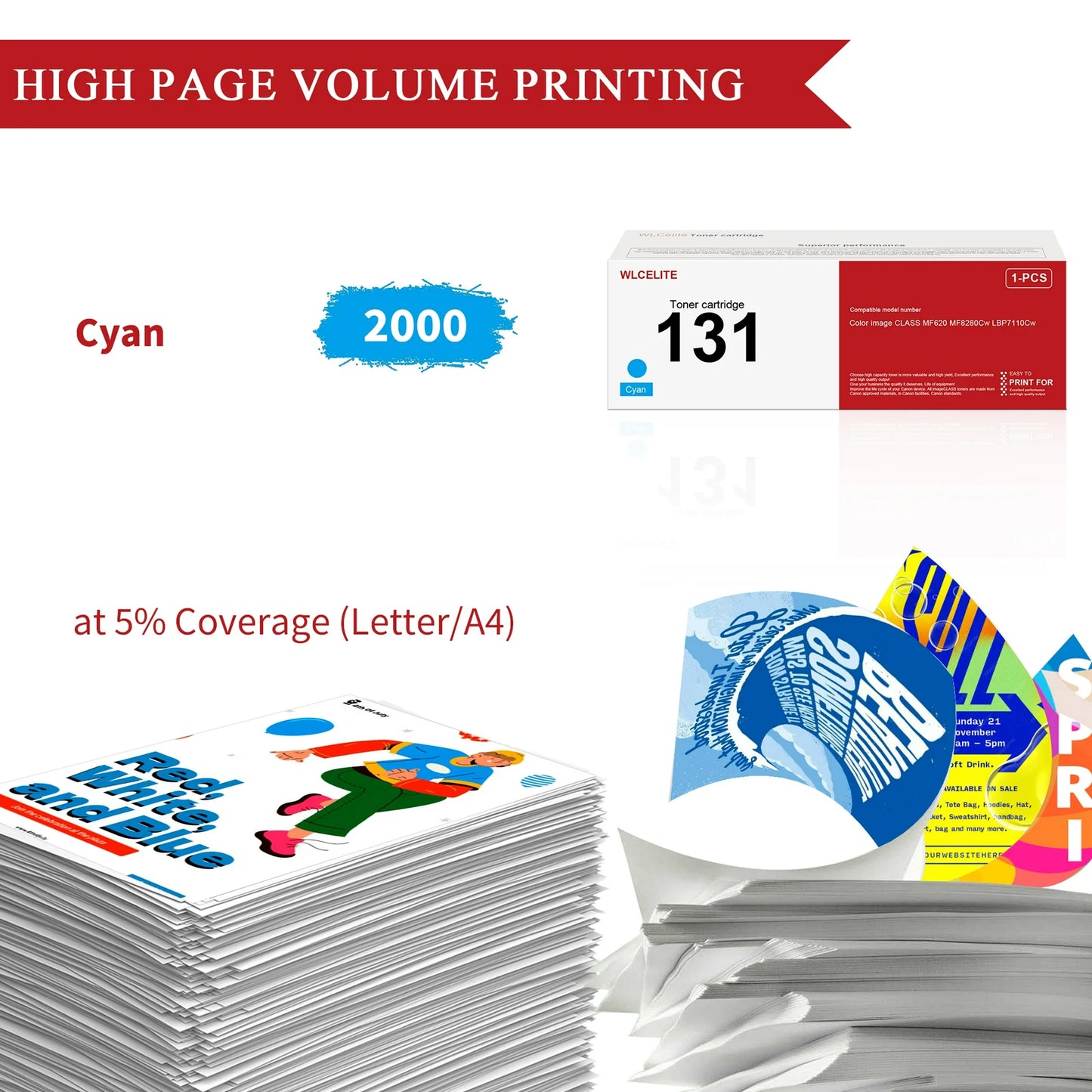 Cyan 131 Toner Cartridge Replacement for Canon 131 Toner Cartridge for MF8280Cw MF624Cw Printer